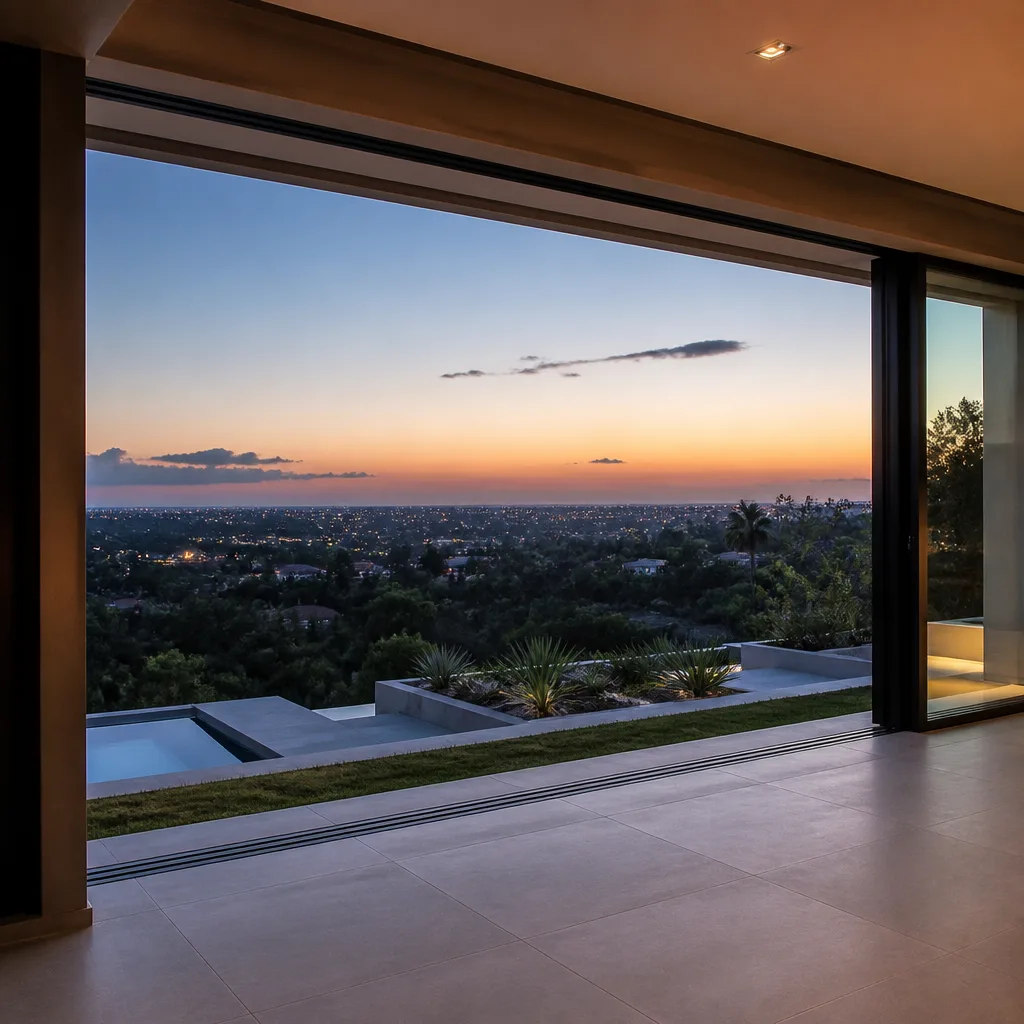Modern luxury home with expansive floor-to-ceiling sliding glass door systems in Hollywood, FL