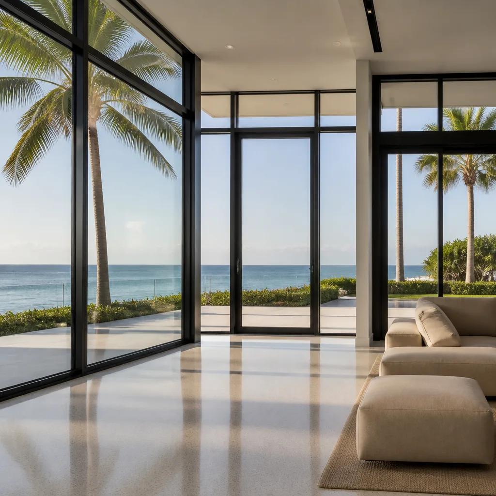 Modern home interior with high-quality impact windows and glass doors in Hollywood, FL