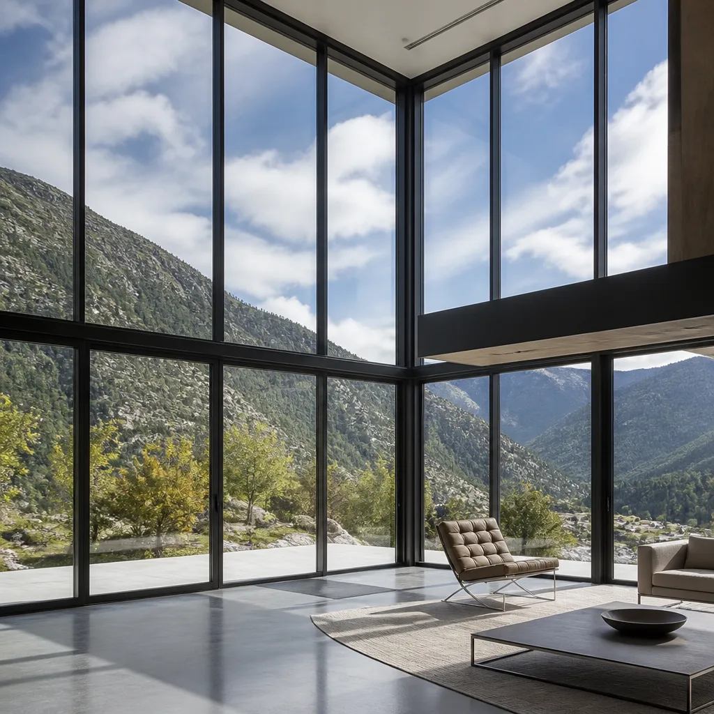 Modern floor-to-ceiling panoramic glass wall installation in a luxury home in Hollywood, FL